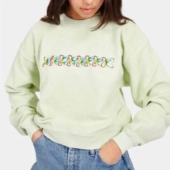 MADHAPPY Rainbow Cropped Crewneck  Sweatshirt Womens Small Pale Green Pullover - Picture 1 of 15